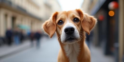 Chien reniflant assis à Paris