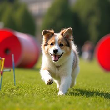 Chien effectuant un parcours d’agility ludique