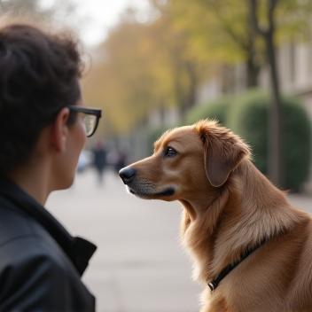 Éducateur enseignant l’obéissance à un chien dans Paris